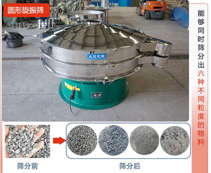 圓形旋振篩能夠同時(shí)篩出6種不同顆粒的物料。