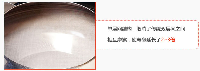單層網(wǎng)結(jié)構(gòu)，取消了傳統(tǒng)雙層網(wǎng)之間相互摩擦，使壽命延長了2~3倍