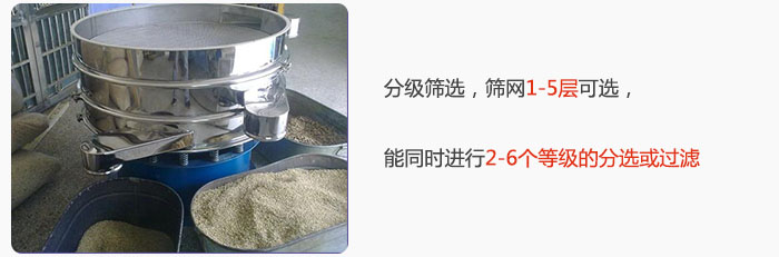分級篩選，可篩1至5層篩網(wǎng)，能同時進(jìn)行2至6個等級的分選或過濾