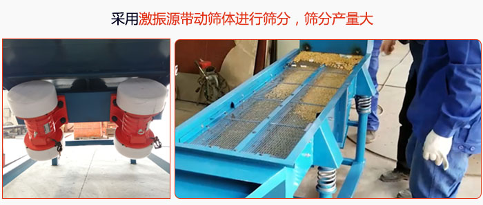 采用激振源帶動篩體進(jìn)行篩分，篩分產(chǎn)量大。