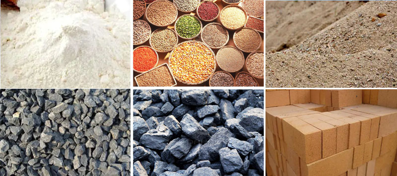 風(fēng)冷式直線振動(dòng)篩可篩分物料有：耐火材料，糧食，沙土，石子等。