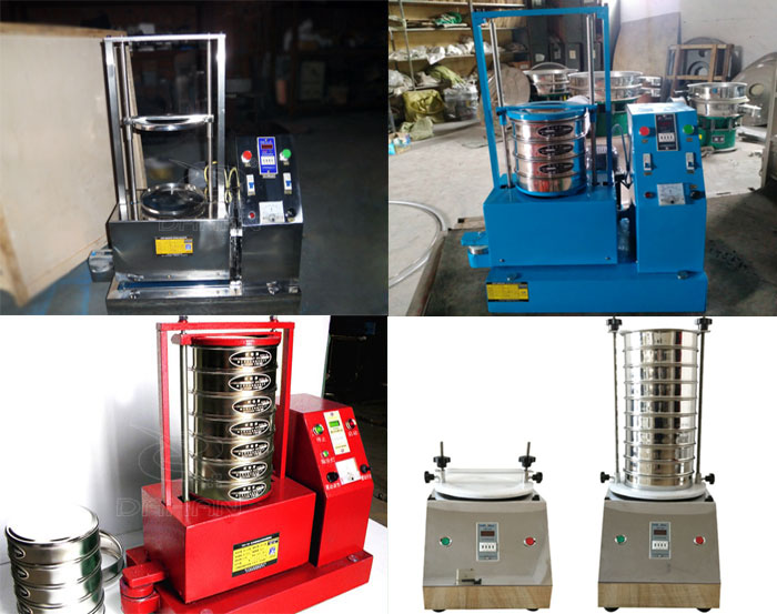 三種不同類型的試驗篩，區(qū)別控制臺在下部或在右側(cè)。材質(zhì)為不銹鋼和碳鋼兩種，碳鋼材質(zhì)做了噴漆有：紅色和藍色兩種。