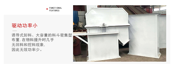 TD型斗式提升機驅動力小，無回料等特點展示圖。