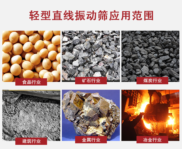 輕型直線振動(dòng)篩應(yīng)用范圍較廣多使用與顆粒狀，粉狀以及其它重型行業(yè)的輸送。