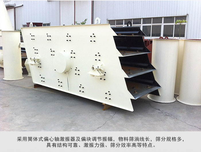圓振動篩 采用筒體式偏心軸激振器及偏心塊調(diào)節(jié)振幅。