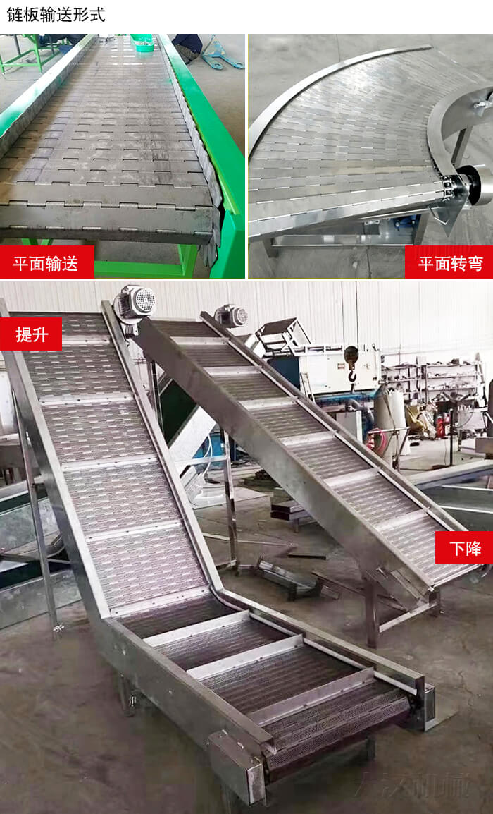 鏈板輸送機平面輸送，平面拐彎，提升等運行現(xiàn)場圖片