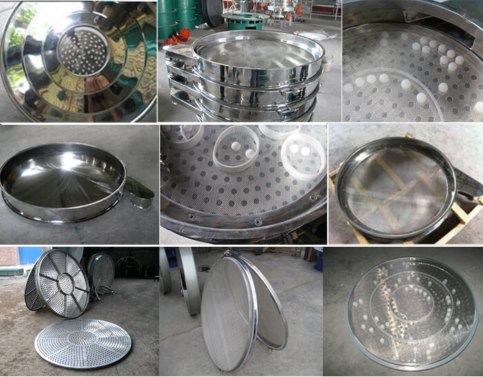 食品振動篩細(xì)節(jié)展示：防塵蓋，篩框，網(wǎng)架，底框等。